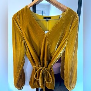 JCrew velvet chartreuse blouse